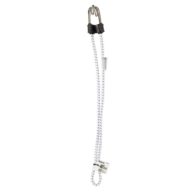 Keeper A06278Z Bungee Cord, 0.315 in Dia, 40 in L, Rubber/Steel, Black/White, Hook End
