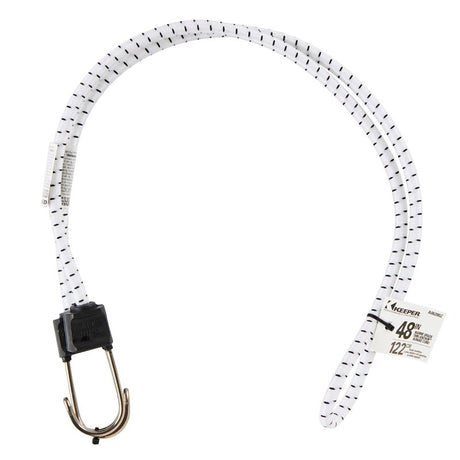 Keeper A06280Z Bungee Cord, 0.315 in Dia, 48 in L, Rubber/Steel, Black/White, Hook End