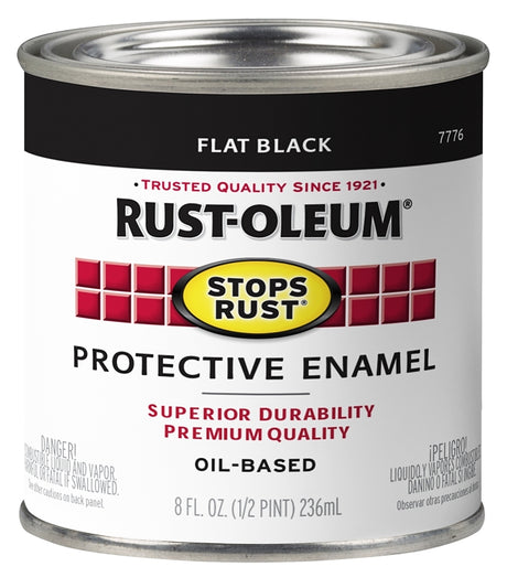 Stops Rust 7776730 Enamel Paint, Oil Base, Flat Sheen, Black, 0.5 pt, Can, 50 to 110 sq-ft/qt Coverage Area