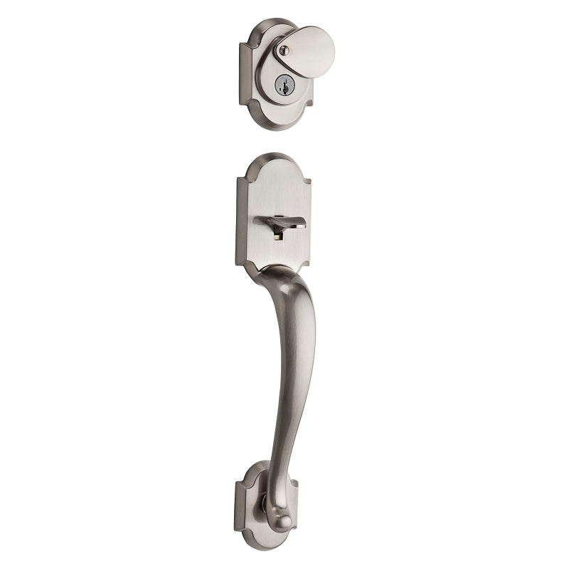 Kwikset 98001-378 Handleset, 1 Grade, Satin Nickel, 2-3/8 x 2-3/4 in Backset, KW1 Keyway, 1-3/4 in Thick Door