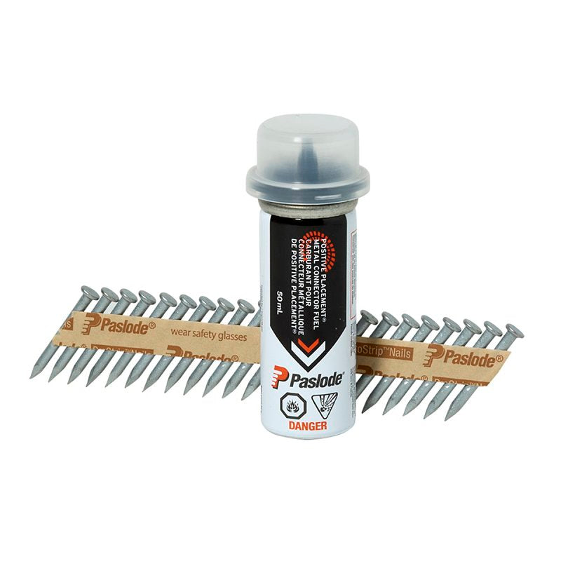 GRK Fasteners 650936C Fuel and Nail Pack, 1-1/2 in L, 9 ga Gauge, Steel, Brite, Round Head, Smooth Shank