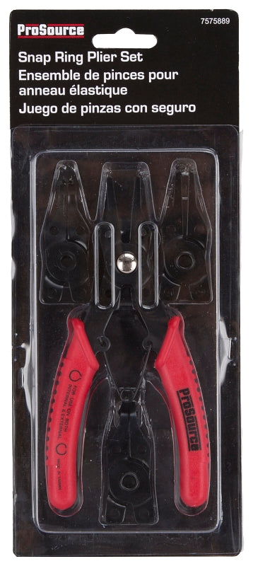 ProSource 10002-PRP-53L Snap Ring Plier Set, 6.125 in OAL, Red Handle, Cushion-Grip Handle, 3/4 in W Tip