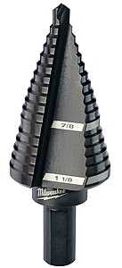 Milwaukee 48-89-9209 Step Drill Bit, 7/8 to 1-1/8 in Dia, 2-61/64 in OAL, 2-Flute, 3/8 in Dia Shank, Flat Shank