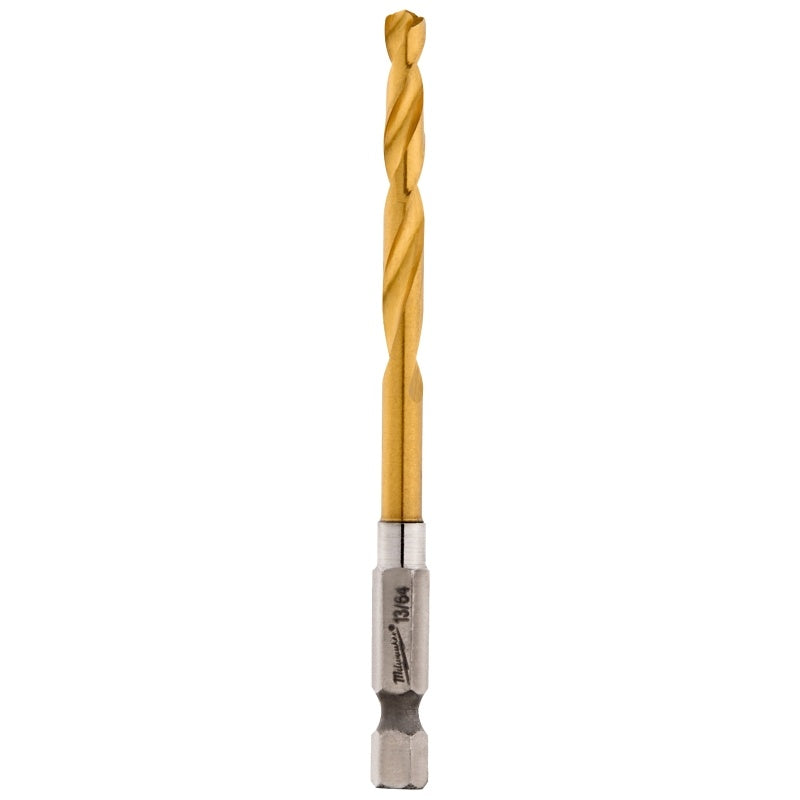 Milwaukee 48-89-4610 Impact Drill Bit, 13/64 in Dia, 3-1/2 in OAL, Twist Flute, 1/4 in Dia Shank, Hex Shank