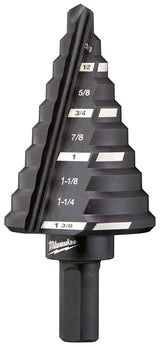 Milwaukee 48-89-9205 #5 Step Drill Bit, 1/4 to 1-3/8 in Dia, 3-3/64 in OAL, Straight Flute, 2-Flute