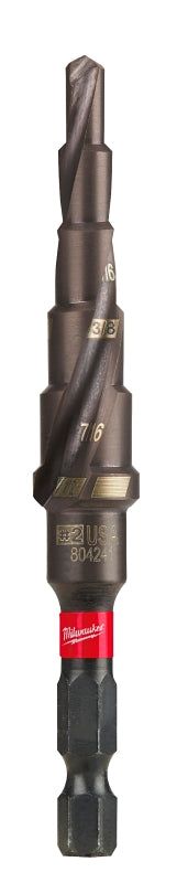 Milwaukee SHOCKWAVE Impact Duty 48-89-9242 Step Drill Bit, 3/16 to 1/2 in Dia, Spiral Flute, 2-Flute, Hex Shank