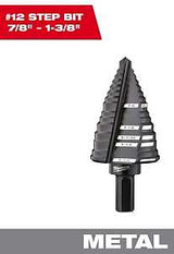 Milwaukee 48-89-9212 Step Drill Bit, 7/8 to 1-3/8 in Dia, 3-1/16 in OAL, Straight Flute, 2-Flute, 1/4 in Dia Shank