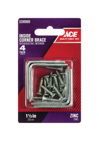 Ace 1-1/2 in. H X 5/8 in. W X 1-1/2 in. D Zinc Inside L Corner Brace, Pack of 10