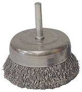 Weiler 36030 Wire Cup Brush, 3 in Dia, 1/4 in Arbor/Shank, 0.014 in Dia Bristle, Carbon Steel Bristle