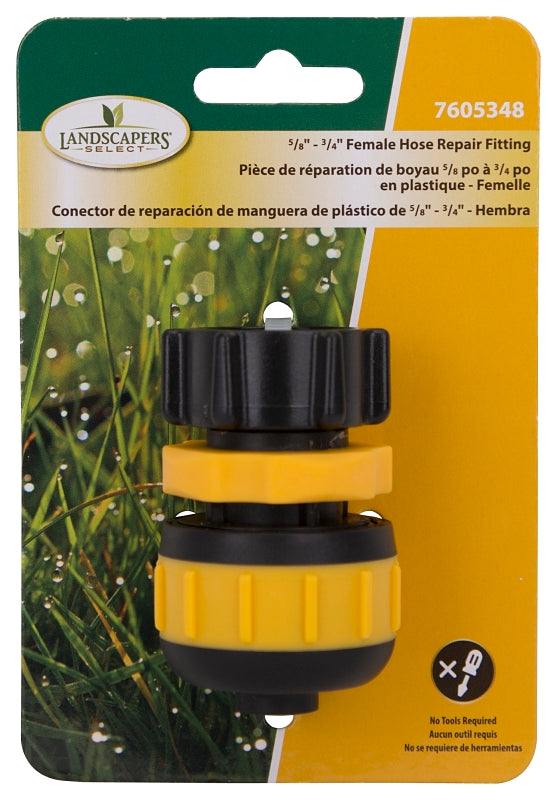 Landscapers Select GC629 Hose Coupling, 5/8 to 3/4 in, Female, Plastic, Yellow and Black