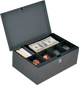 ProSource TS814-3L Cash Box, 11-1/2 L x 7-5/8 W x 4-3/8 H in Exterior, Keyed Lock, 6-Compartment