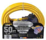 PowerZone ORP611830 Contractor Cord, 12 AWG Cable, 50 ft L, 15 A, 125 V, Yellow