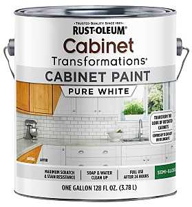 Rust-Oleum 359025 Cabinet/Door and Trim Paint, Semi-Gloss, Pure White, 1 gal, 190 to 240 sq-ft Coverage Area