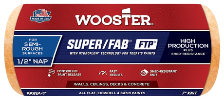 Wooster RR924-7 Roller Cover, 1/2 in Thick Nap, 7 in L, Knit Fabric Cover, Lager