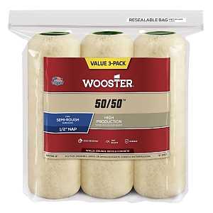 Wooster RR745-9 Roller Cover, 1/2 in Thick Nap, 9 in L, Lambswool/Polyester Cover, Cream