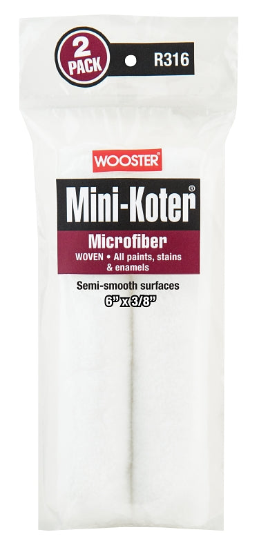 Wooster R316-6 Mini Roller Cover, 3/8 in Thick Nap, 6 in L, Microfiber Cover