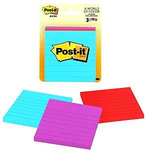 Post-it Ultra 6301 Lined Sticky Note, 3 x 3 in, Assorted, 50-Sheet