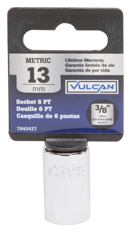 Vulcan MT6499214 Drive Socket, 13 mm Socket, 3/8 in Drive, 6-Point, Chrome Vanadium Steel, Chrome