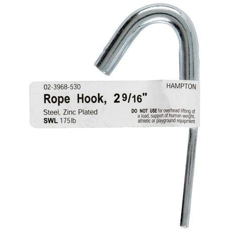 Hampton Small Zinc-Plated Silver Steel 2.5625 in. L Rope Binding Hook 175 lb 1 pk, Pack of 10