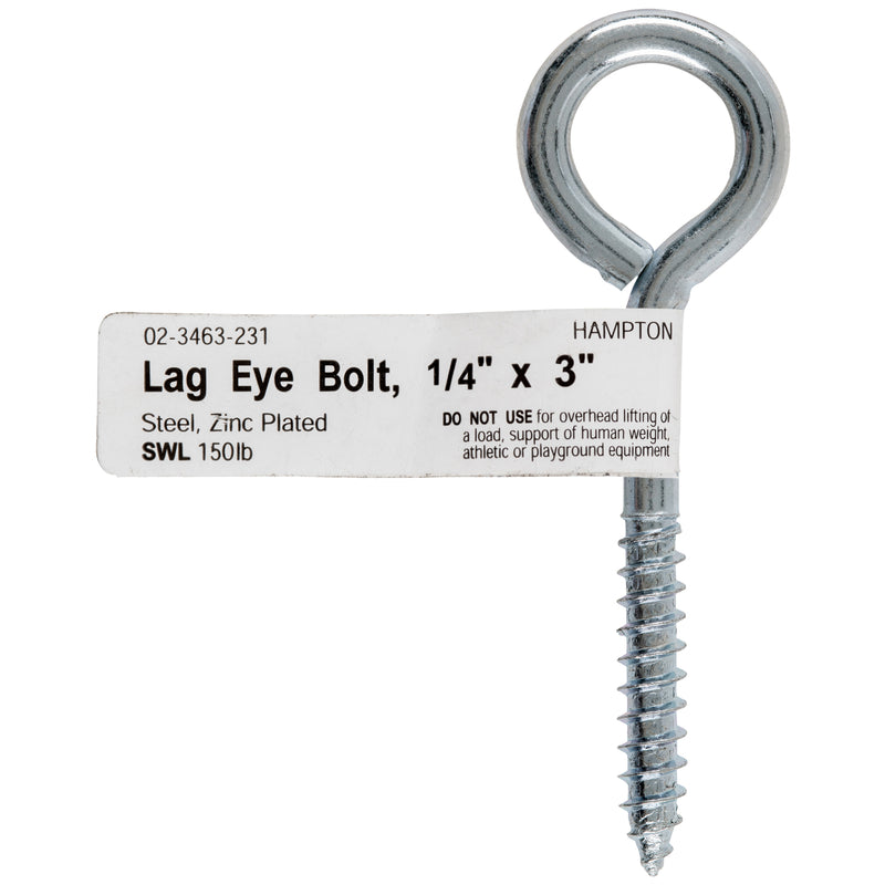 Hampton 1/4 in. X 3 in. L Zinc-Plated Steel Lag Thread Eyebolt, Pack of 10