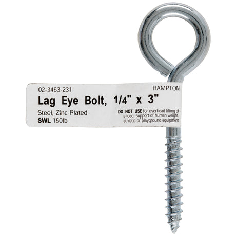 Hampton 1/4 in. X 3 in. L Zinc-Plated Steel Lag Thread Eyebolt, Pack of 10