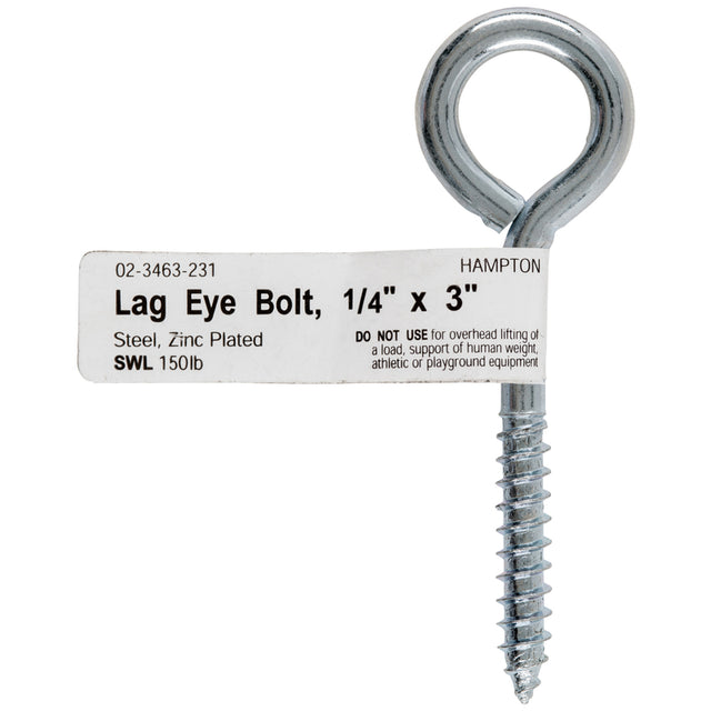 Hampton 1/4 in. X 3 in. L Zinc-Plated Steel Lag Thread Eyebolt, Pack of 10