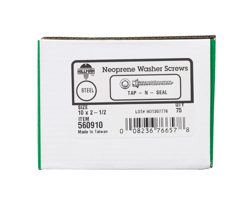 HILLMAN No. 10 X 2-1/2 in. L Hex Hex Head Screws w/Washers 75 pk
