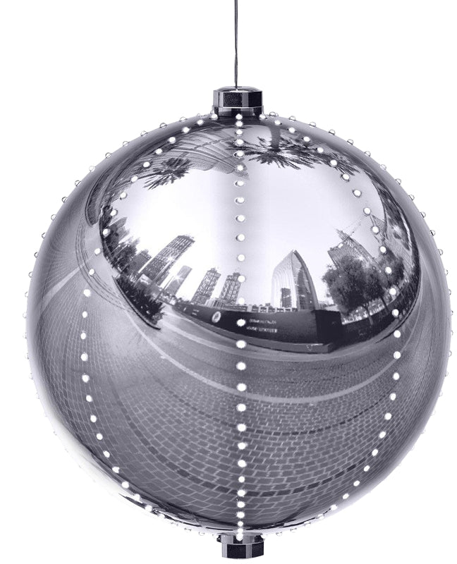Santas Forest 60832 Ornament, 6 in H, Round Bulb, Plastic, Silver, Internal Light/Music: Internal Light, Pack of 2