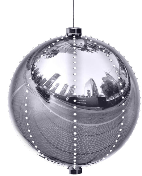 Santas Forest 60832 Ornament, 6 in H, Round Bulb, Plastic, Silver, Internal Light/Music: Internal Light, Pack of 2
