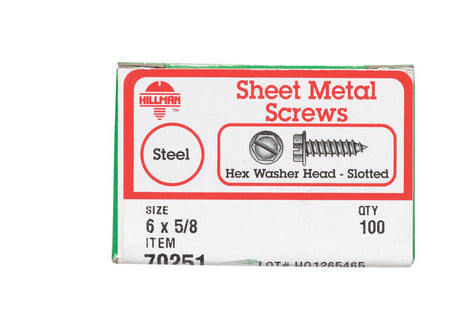 HILLMAN No. 6 X 5/8 in. L Slotted Hex Washer Head Sheet Metal Screws 100 pk