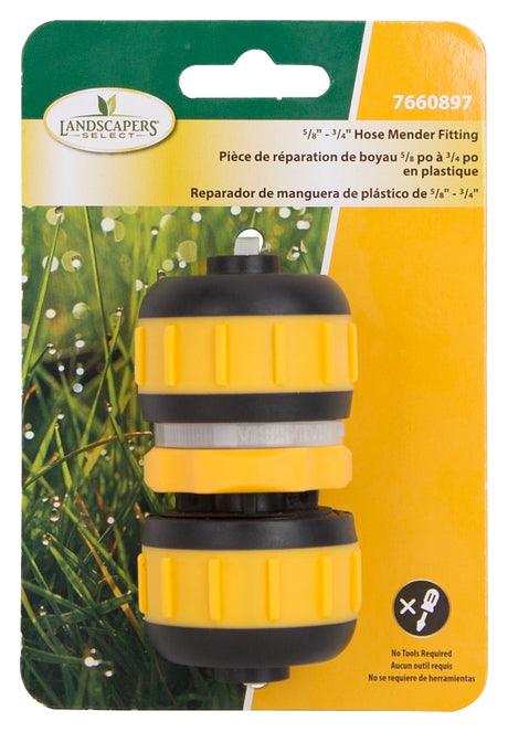 Landscapers Select GC628 Hose Mender, 5/8 to 3/4 in, Plastic, Yellow and Black