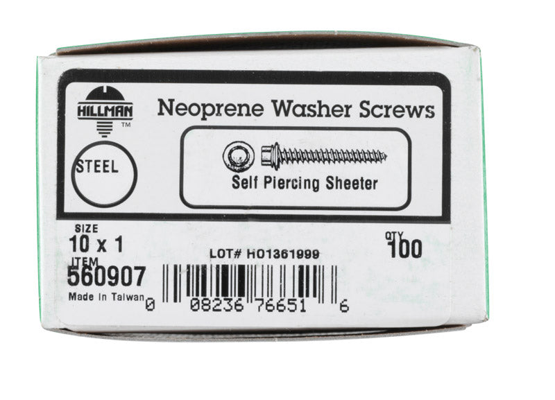 HILLMAN No. 10 X 1 in. L Hex Hex Head Screws w/Washers 100 pk