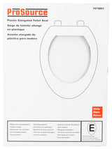 ProSource KJ-873A1-WH Toilet Seat, Elongated, Plastic, White, Plastic Hinge