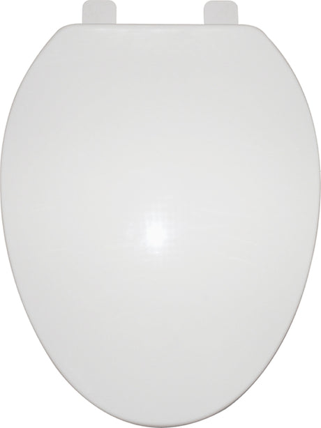 ProSource KJ-873A1-WH Toilet Seat, Elongated, Plastic, White, Plastic Hinge