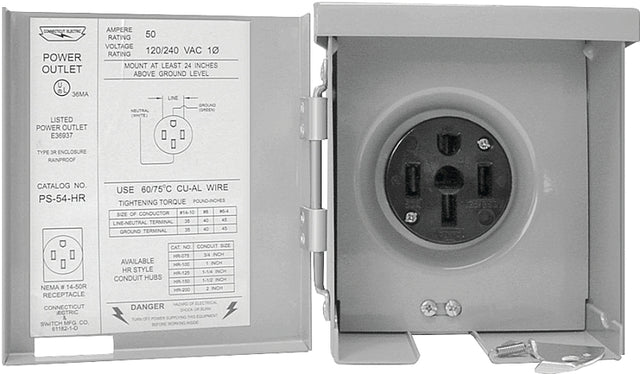 Connecticut Electric PS-54-HR Power Outlet, 50 A, Steel