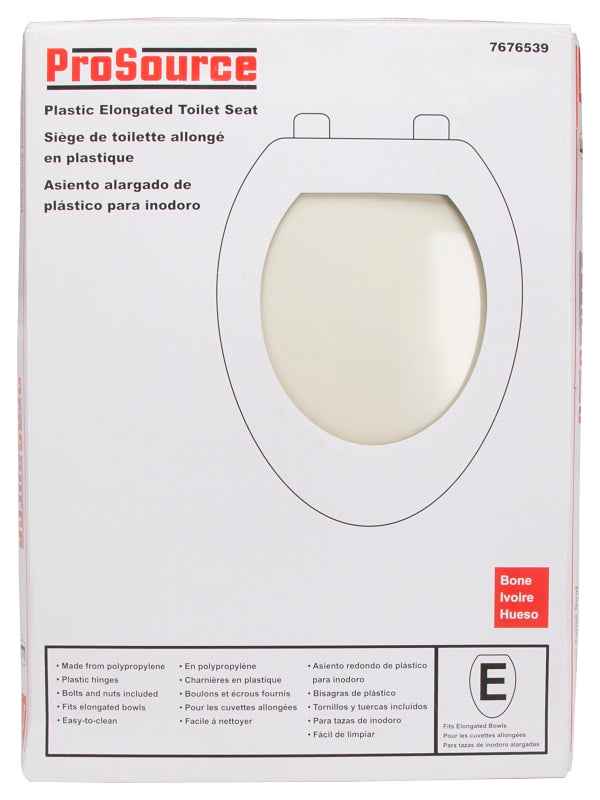 ProSource KJ-873A1-BN Toilet Seat, Elongated, Plastic, Bone, Plastic Hinge