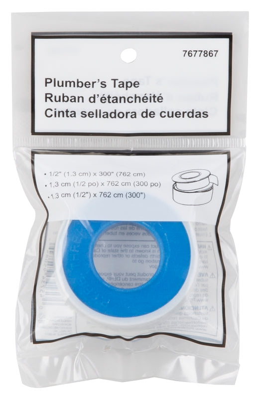 ProSource PMB-445 Plumber's Tape, 300 in L, 1/2 in W, PTFE, White