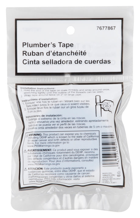 ProSource PMB-445 Plumber's Tape, 300 in L, 1/2 in W, PTFE, White