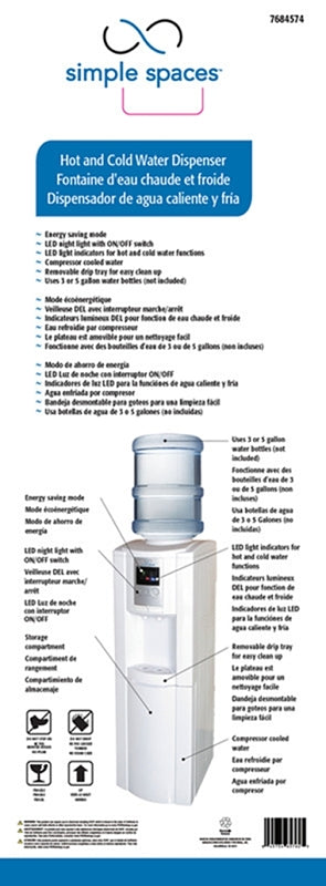 Simple Spaces MYL10S-W-2HC-3L Hot and Cold Water Dispenser, Hot: 1 L & Cold: 3.2 L Tank, 15 L Cooler, 500 W Heating