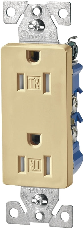 Eaton Wiring Devices TR1107V-BOX Duplex Receptacle, 2 -Pole, 15 A, 125 V, Push-in, Side Wiring, NEMA: 5-15R, Ivory