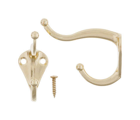 Ace 3 in. L Bright Brass Gold Brass Small Coat and Hat Hook 2 pk, Pack of 5