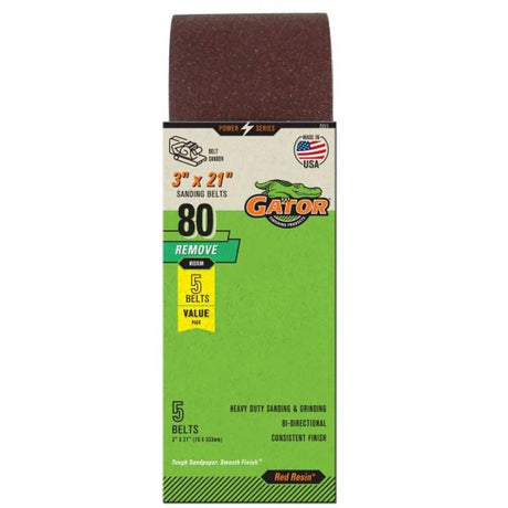 Gator 7011 Sanding Belt, 3 in W, 21 in L, 80 Grit, Medium, Aluminum Oxide Abrasive