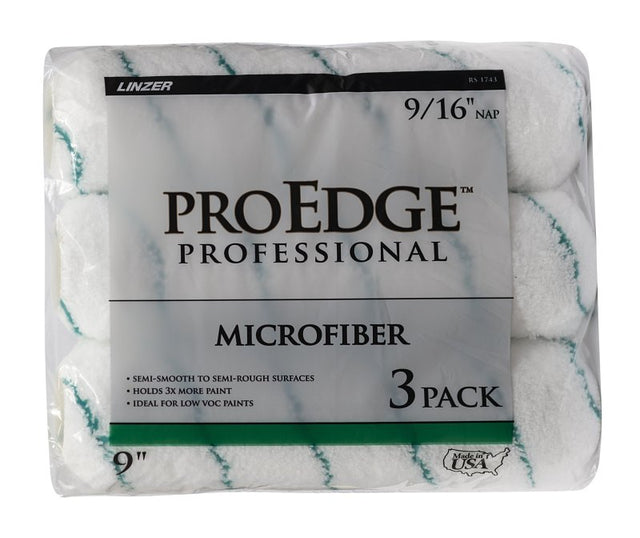 Linzer PROEDGE RS 1743 0900 Multi-Pack Roller, 9/16 in Thick Nap, 9 in L, Microfiber Cover