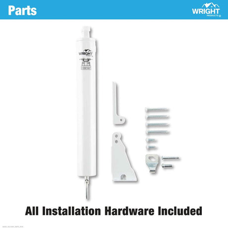 Wright Products V821AWH Pneumatic Closer, 9 in Dia Rod, 10-5/8 in L, Gloss, 90 deg Opening