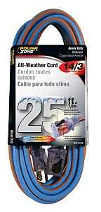 PowerZone ORC530725 Extension Cord, 14 AWG Cable, 5-15P Grounded Plug, 5-15R Grounded Receptacle, 25 ft L, 125 V