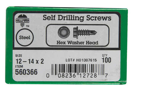 Hillman No. 12-14 X 2 in. L Hex Hex Washer Head Sheet Metal Screws 100 pk