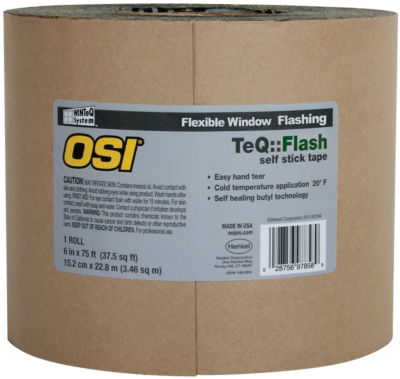 OSI 1866211 Window Flashing Tape, 100 ft L, 6 in W, Black, Self-Adhesive