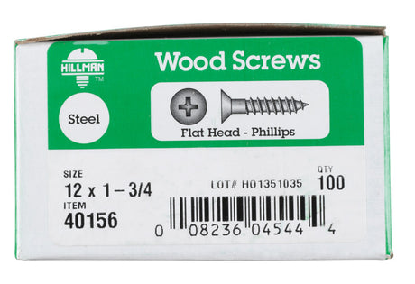 HILLMAN No. 12 X 1-3/4 in. L Phillips Zinc-Plated Coarse Wood Screws 100 pk