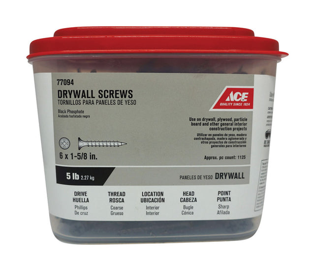Ace No. 6 wire X 1-5/8 in. L Phillips Coarse Drywall Screws 5 lb 1134 pk
