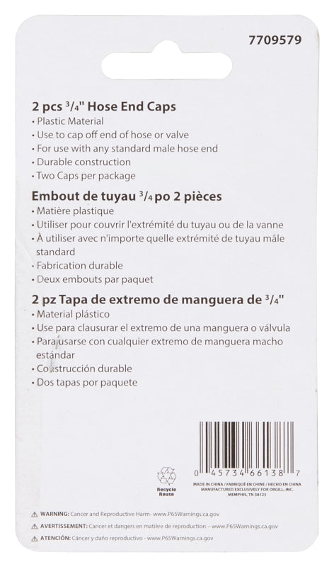 Landscapers Select GHEC Hose End Cap, 3/4 in, Female, Plastic, Black